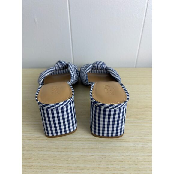 J. Crew Shoes Size 9 Navy Blue White Gingham Plaid Knotted Chunky‎ Heel Sandals - Picture 4 of 5
